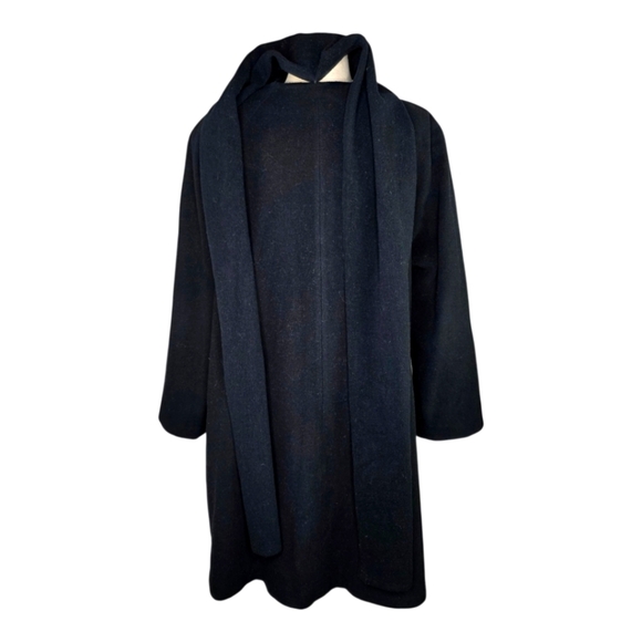 Vintage Larry Levine Black Wool Blend Coat w/ Attached Scarf Size 10 - Picture 8 of 10